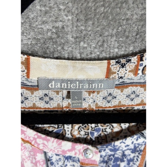 Daniel Rainn 3/4 Roll Tab Sleeve Patchwork Floral Popover Top Womens Size Large - Picture 3 of 7